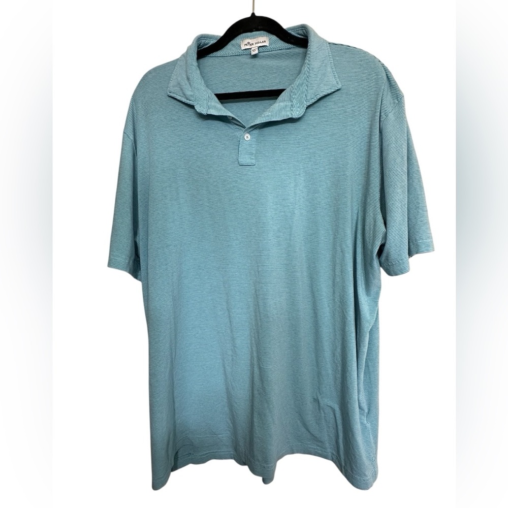 Peter Millar Polo Shirt Mens Size 2XL XXL Short Sleeve Blue Striped Golf, Preppy
